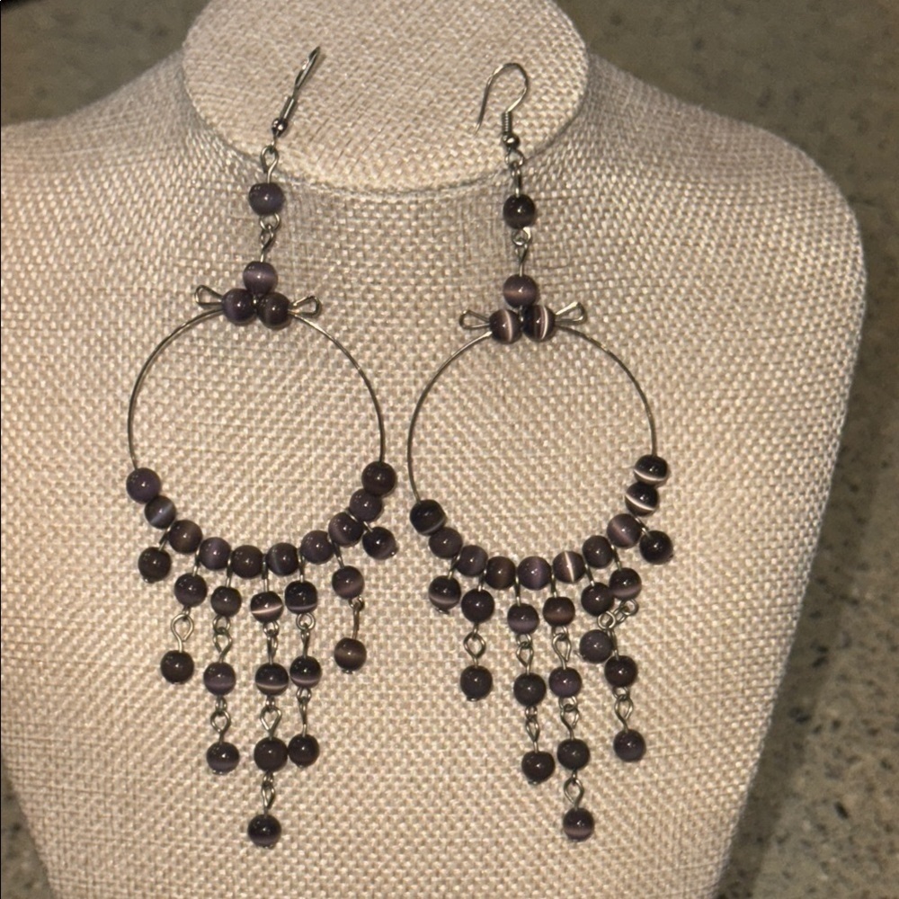 Elegant Purple Beaded Chandelier Earrings
